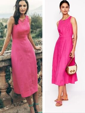 Boden Carla Linen Midi Dress Pink Size 16 Size 18